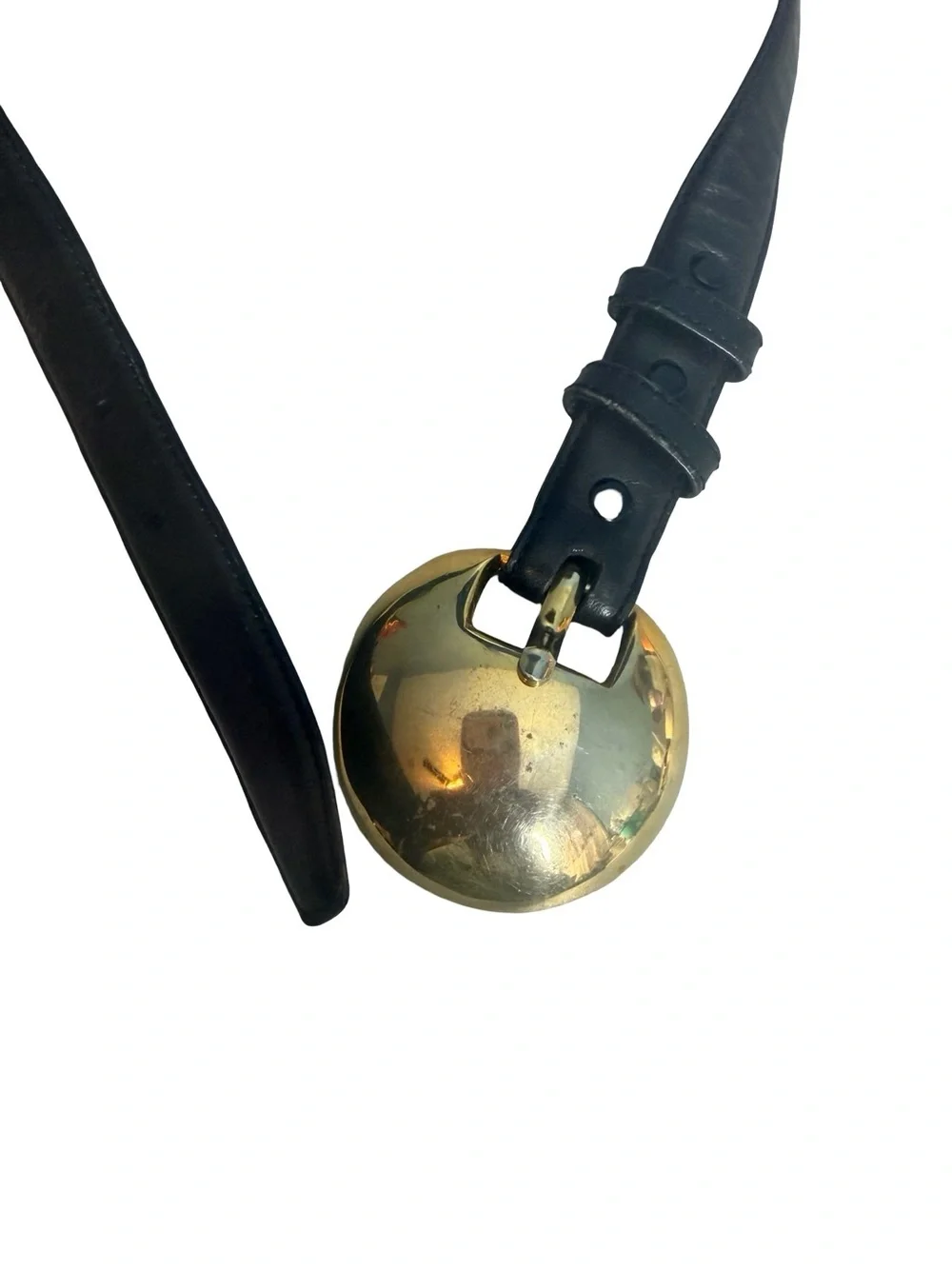 Ilana goor vintage Small women Black Leather Belt with Gold Orb Pendant